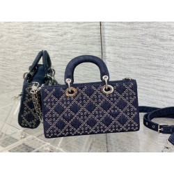 Dior Lady D-Joy Bag In Eyelet Blue Cannage Denim 443