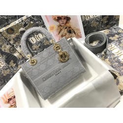 Dior Medium Lady D-Lite Bag In Gray Cannage Embroidery 476