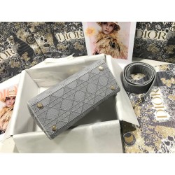 Dior Medium Lady D-Lite Bag In Gray Cannage Embroidery 476