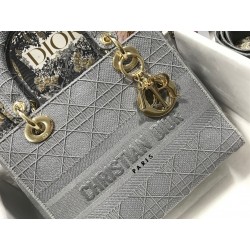 Dior Medium Lady D-Lite Bag In Gray Cannage Embroidery 476