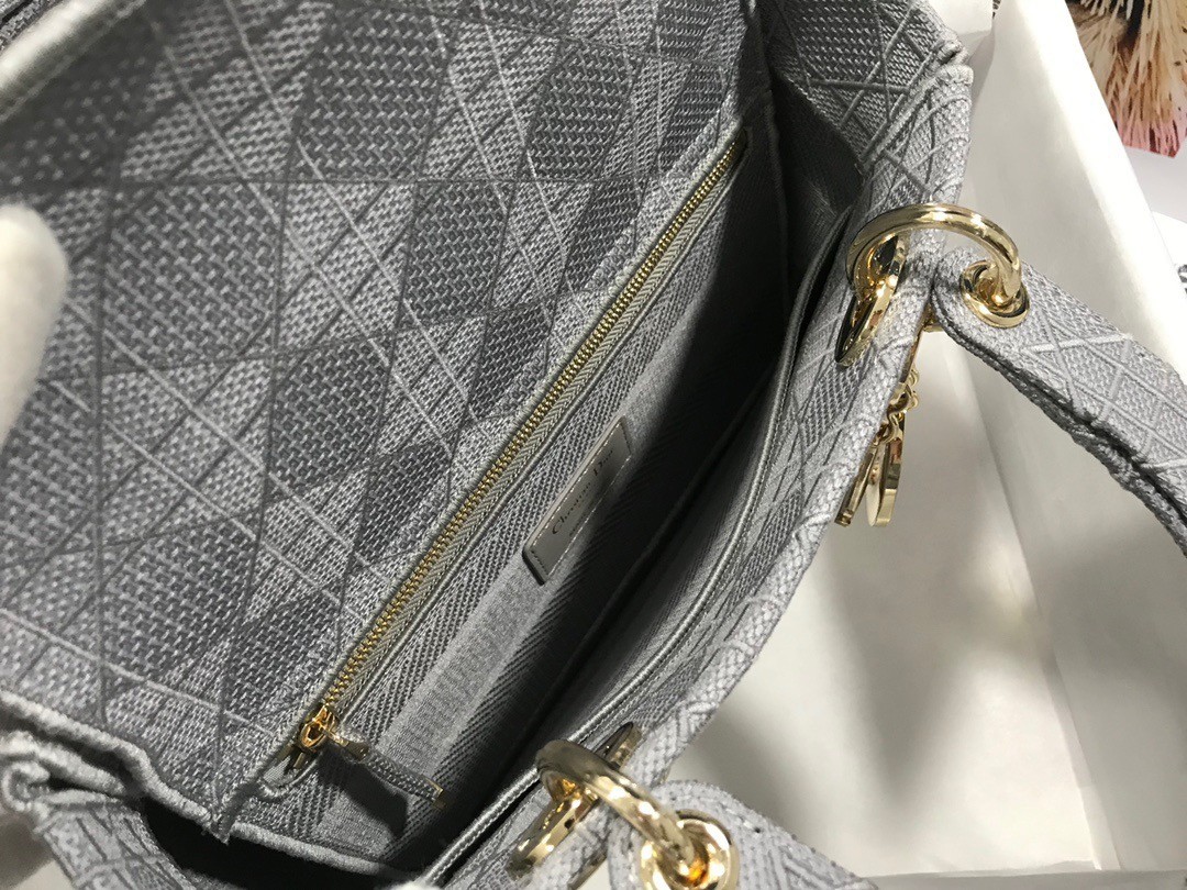 Dior Medium Lady D-Lite Bag In Gray Cannage Embroidery 476