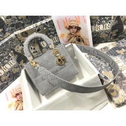 Dior Medium Lady D-Lite Bag In Gray Cannage Embroidery 476