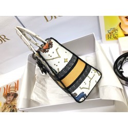 Dior Medium Lady D-Lite Bag In White Pixel Zodiac Embroidery 545