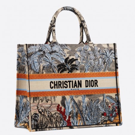 Dior Book Tote Bag In Denim Blue Toile De Jouy Tropicalia 164