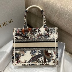 Dior Small Book Tote Bag In White Jardin d'Hiver Embroidery 571