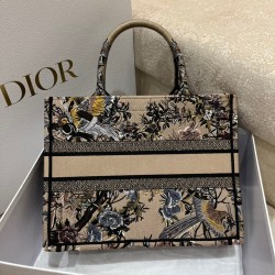 Dior Medium Book Tote Bag In Beige Jardin d'Hiver Embroidery 606