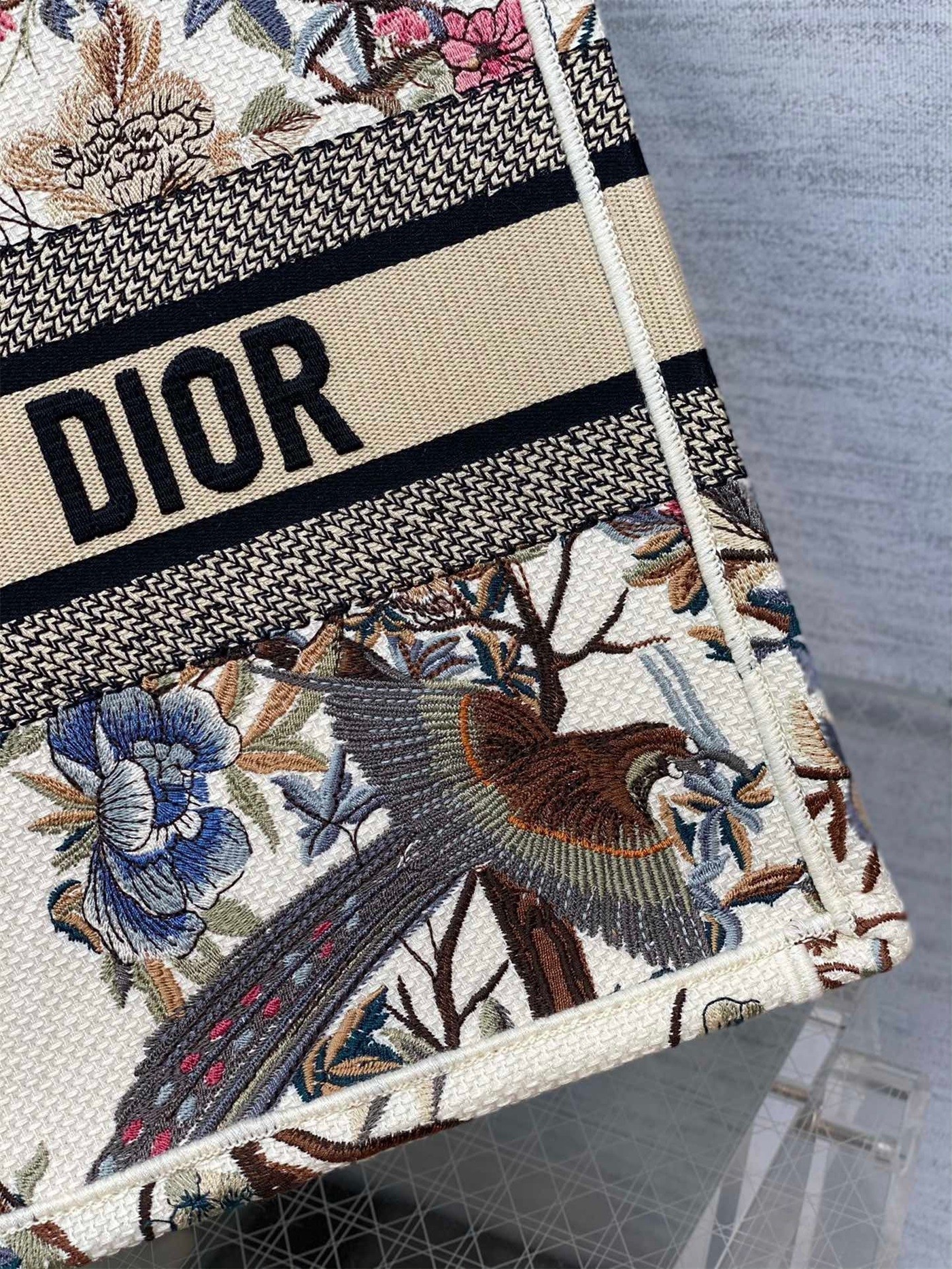 Dior Medium Book Tote Bag In White Jardin d'Hiver Embroidery 644