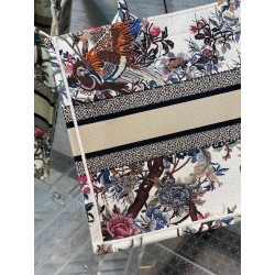 Dior Medium Book Tote Bag In White Jardin d'Hiver Embroidery 644