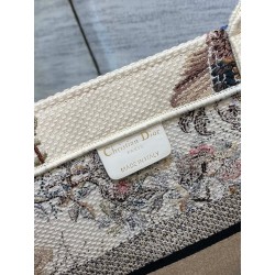 Dior Medium Book Tote Bag In White Jardin d'Hiver Embroidery 644