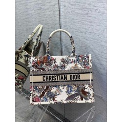 Dior Medium Book Tote Bag In White Jardin d'Hiver Embroidery 644