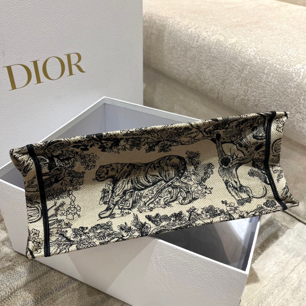 Dior Medium Book Tote Bag In Brown Toile de Jouy Embroidery 671