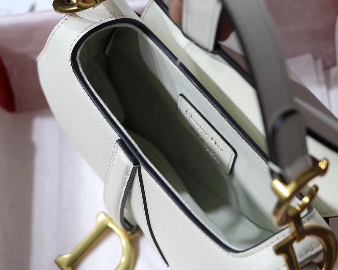 Dior Mini Saddle Bag In White Grained Calfskin 578