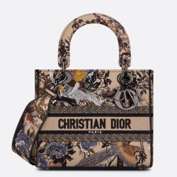 Dior Medium Lady D-Lite Bag In Beige Jardin d'Hiver Embroidery 772