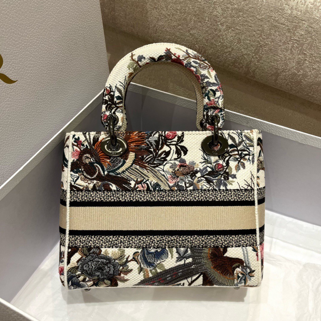 Dior Medium Lady D-Lite Bag In White Jardin d'Hiver Embroidery 793