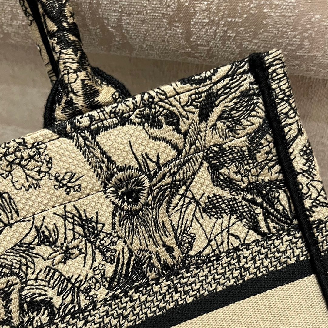 Dior Small Book Tote Bag In Brown Toile de Jouy Embroidery 859