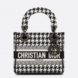 Dior Mini Lady D-Lite Bag In Black and White Houndstooth Embroidery 915