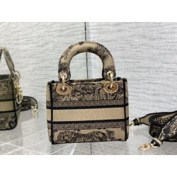 Dior Mini Lady D-Lite Bag In Brown Toile de Jouy Embroidery 985