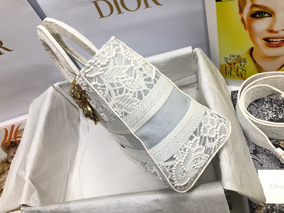 Dior Medium Lady D-Lite Bag In Natural Embroidery with Macrame Effect 014