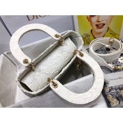 Dior Medium Lady D-Lite Bag In Natural Embroidery with Macrame Effect 014