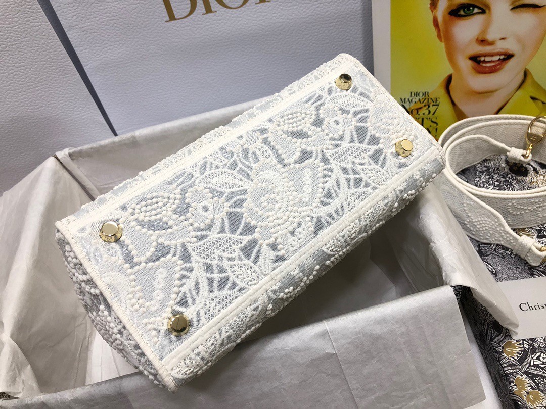 Dior Medium Lady D-Lite Bag In Natural Embroidery with Macrame Effect 014