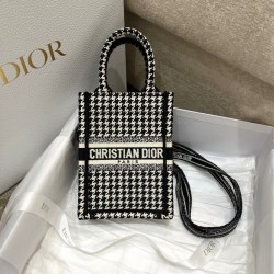 Dior Mini Book Tote Phone Bag In Micro Houndstooth Embroidery 049