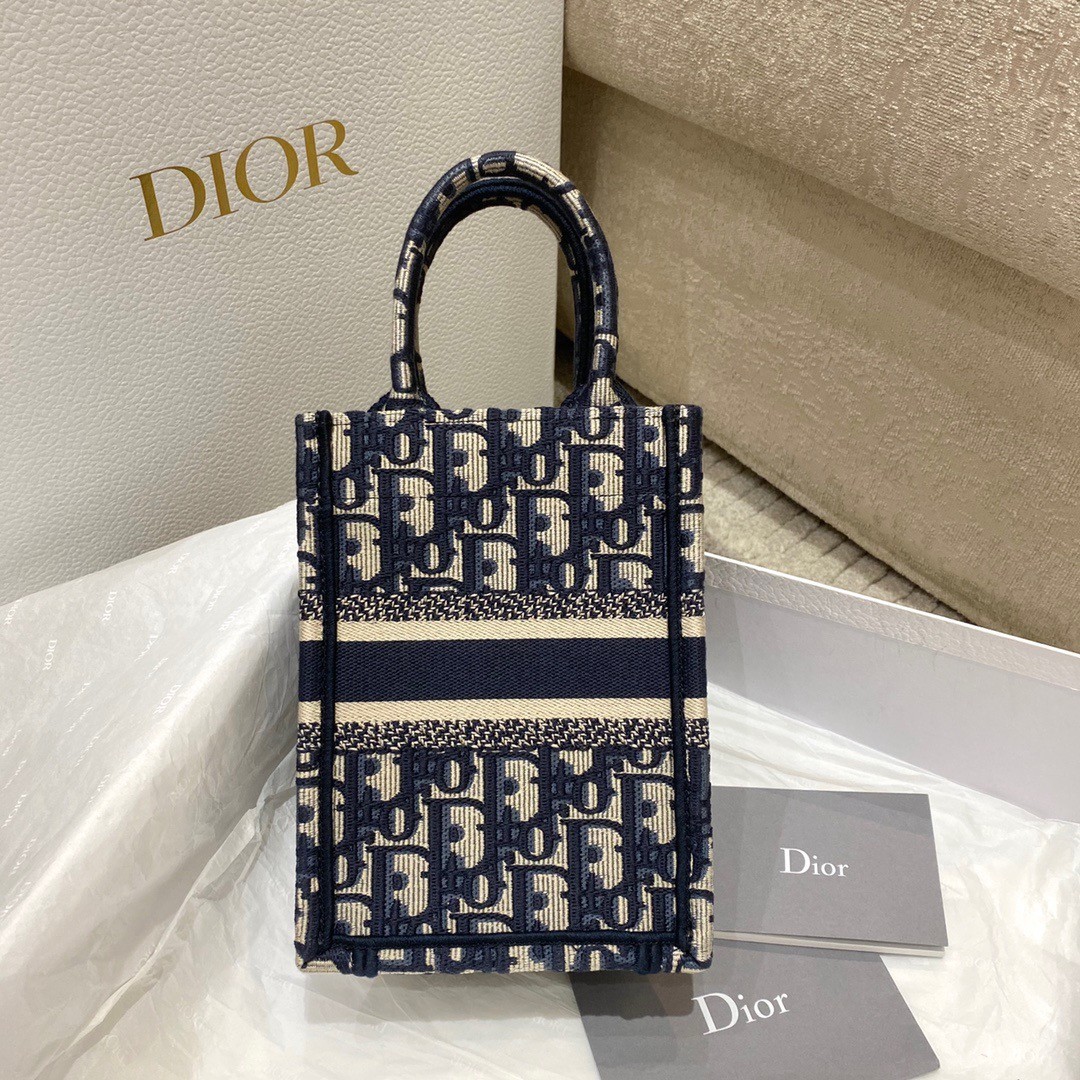 Dior Mini Book Tote Phone Bag In Blue Dior Oblique Embroidery 958