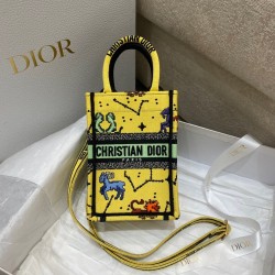 Dior Mini Book Tote Phone Bag In Yellow Pixel Zodiac Embroidery 878