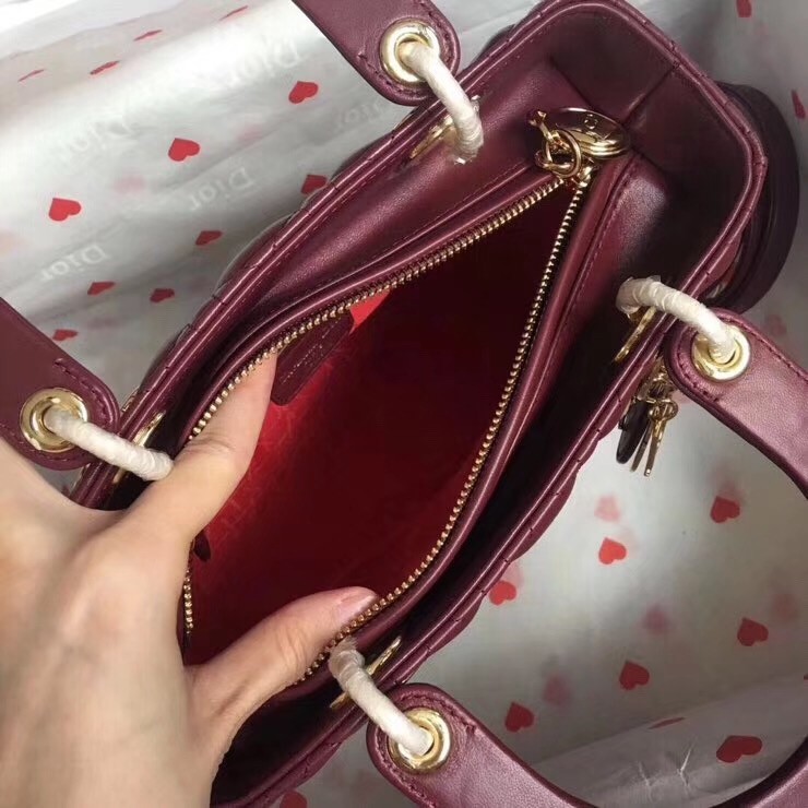 Dior Medium Lady Dior Bag In Bordeaux Lambskin 284