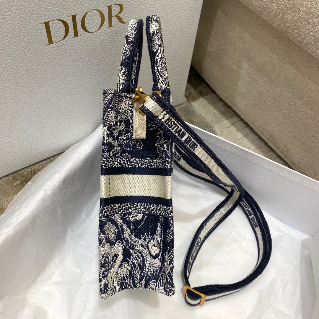 Dior Mini Book Tote Phone Bag In Blue Toile de Jouy Reverse Embroidery 910