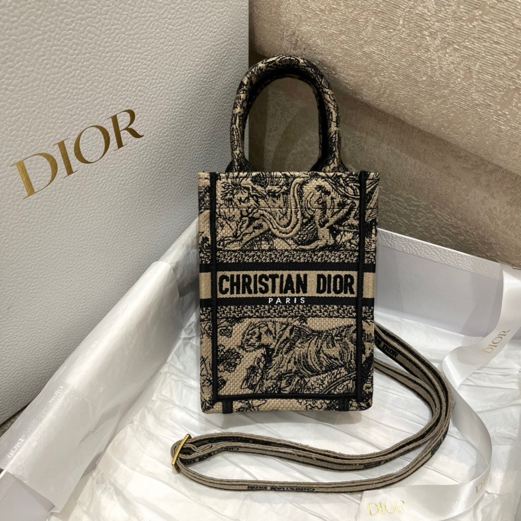 Dior Mini Book Tote Phone Bag In Hazelnut Toile de Jouy Embroidery 936