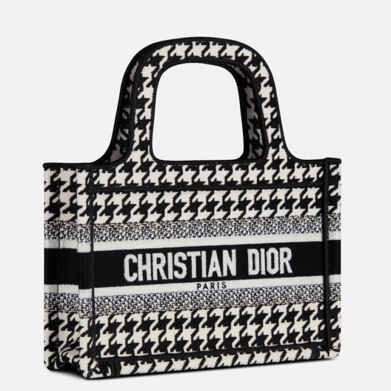 Dior Mini Book Tote Bag In Micro Houndstooth Embroidery 964