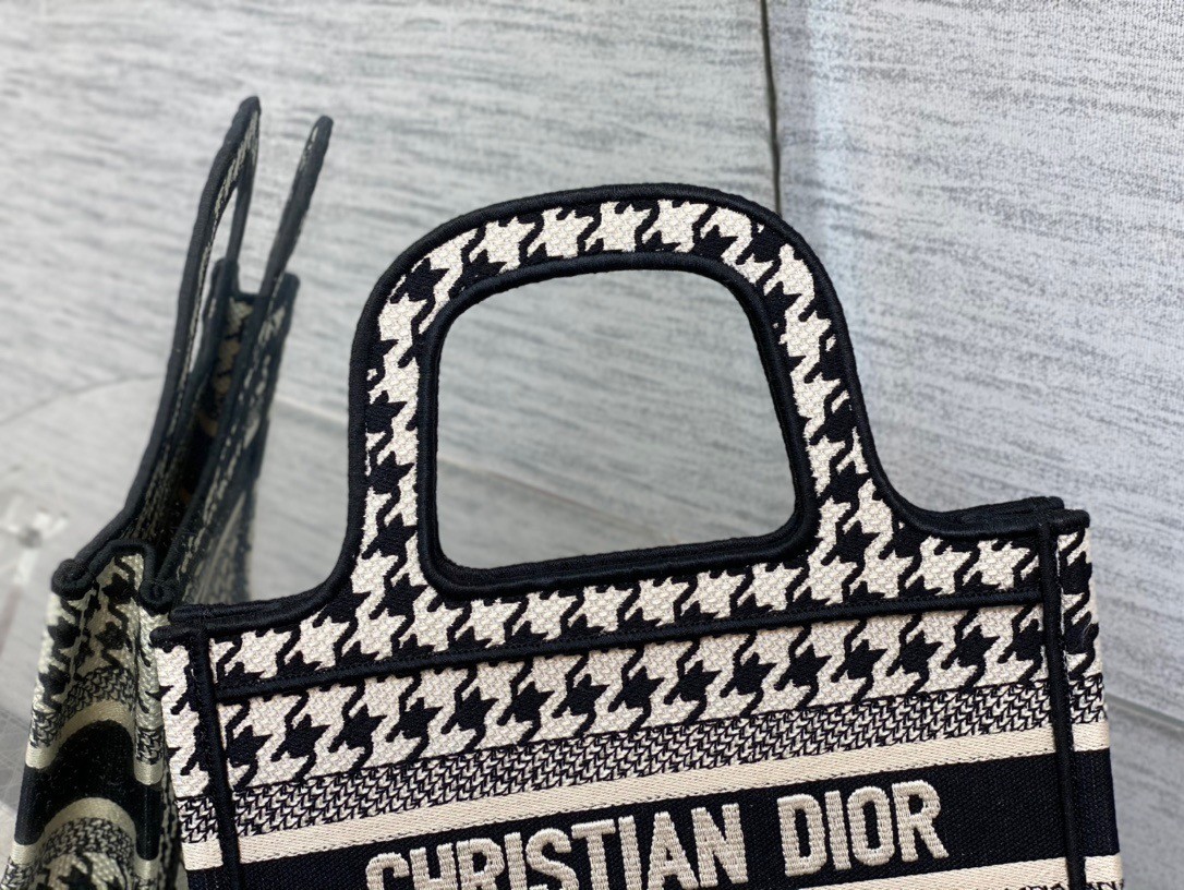 Dior Mini Book Tote Bag In Micro Houndstooth Embroidery 964