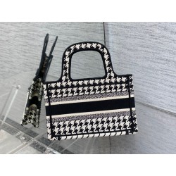 Dior Mini Book Tote Bag In Micro Houndstooth Embroidery 964