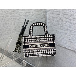 Dior Mini Book Tote Bag In Micro Houndstooth Embroidery 964