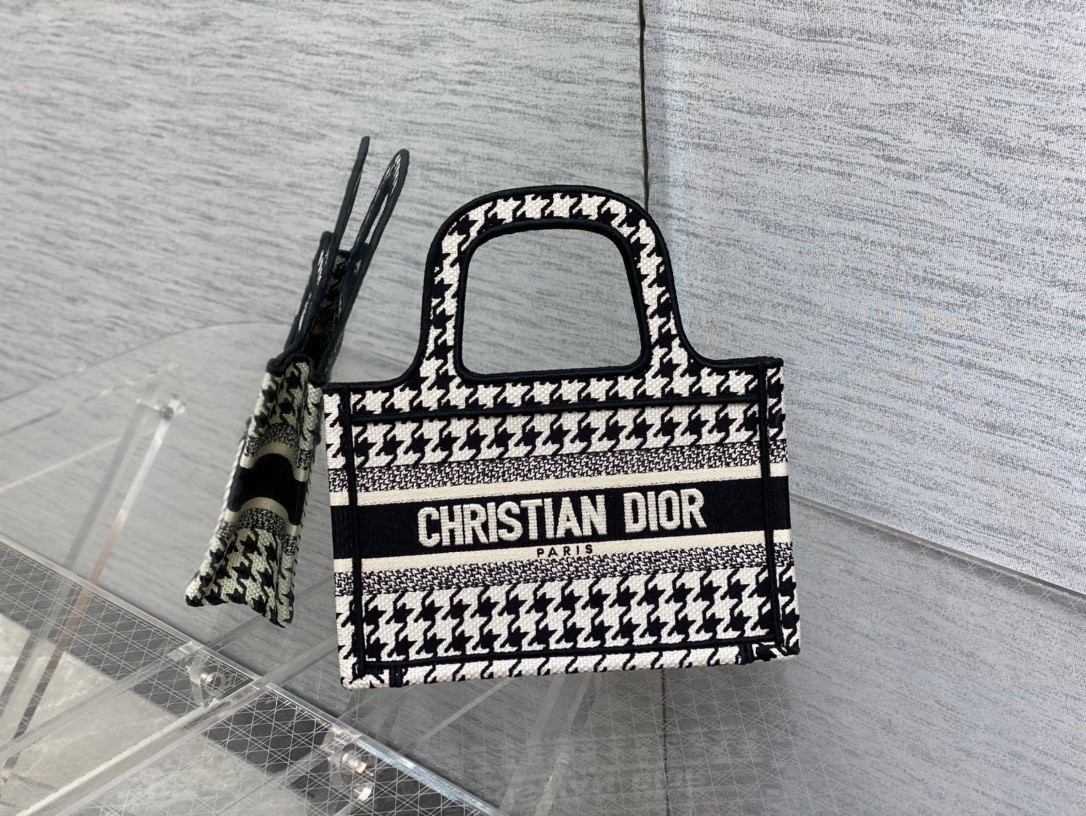 Dior Mini Book Tote Bag In Micro Houndstooth Embroidery 964