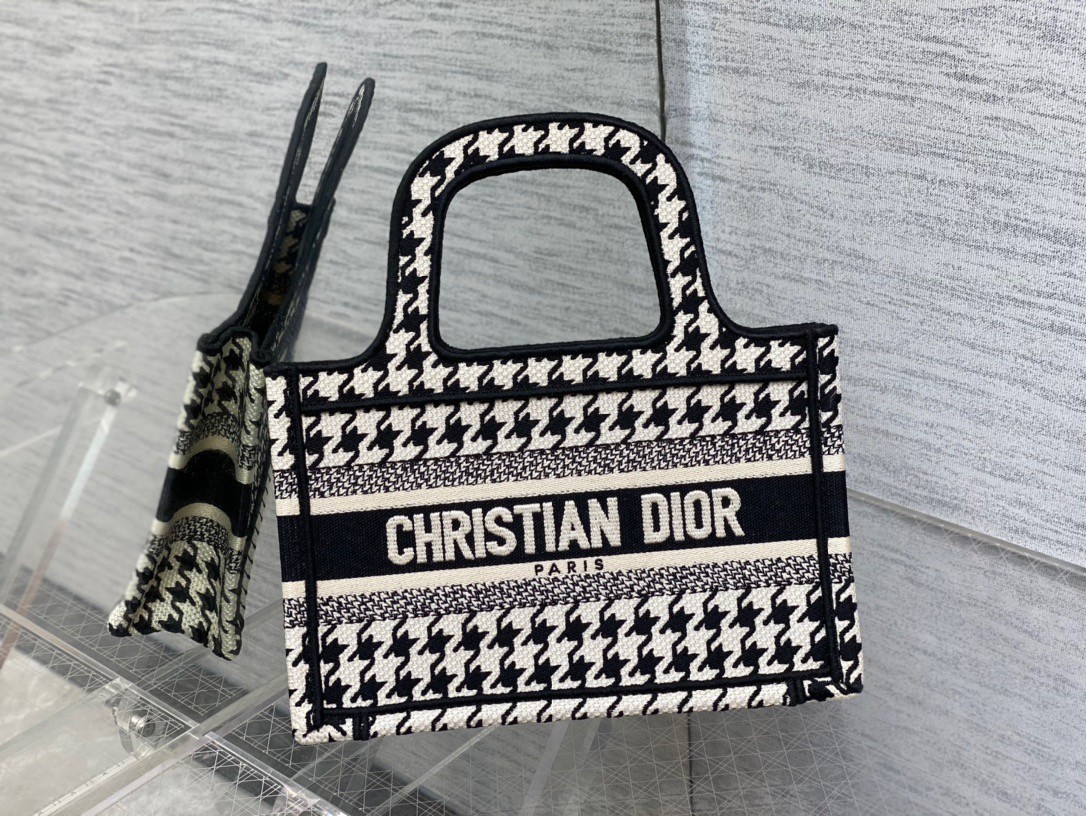 Dior Mini Book Tote Bag In Micro Houndstooth Embroidery 964