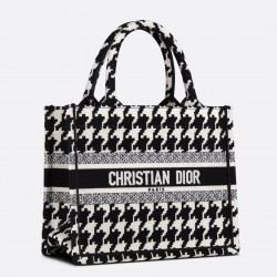 Dior Small Book Tote Bag In Micro Houndstooth Embroidery  000