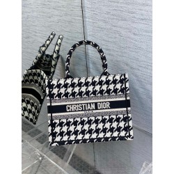 Dior Small Book Tote Bag In Micro Houndstooth Embroidery  000