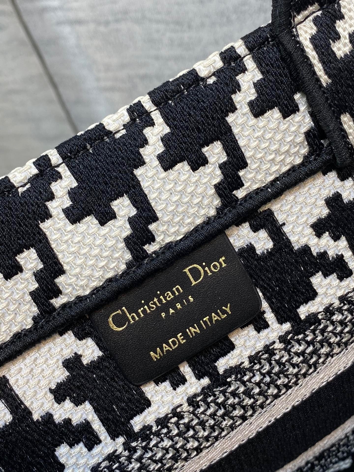 Dior Small Book Tote Bag In Micro Houndstooth Embroidery  000