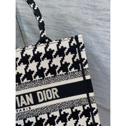 Dior Small Book Tote Bag In Micro Houndstooth Embroidery  000