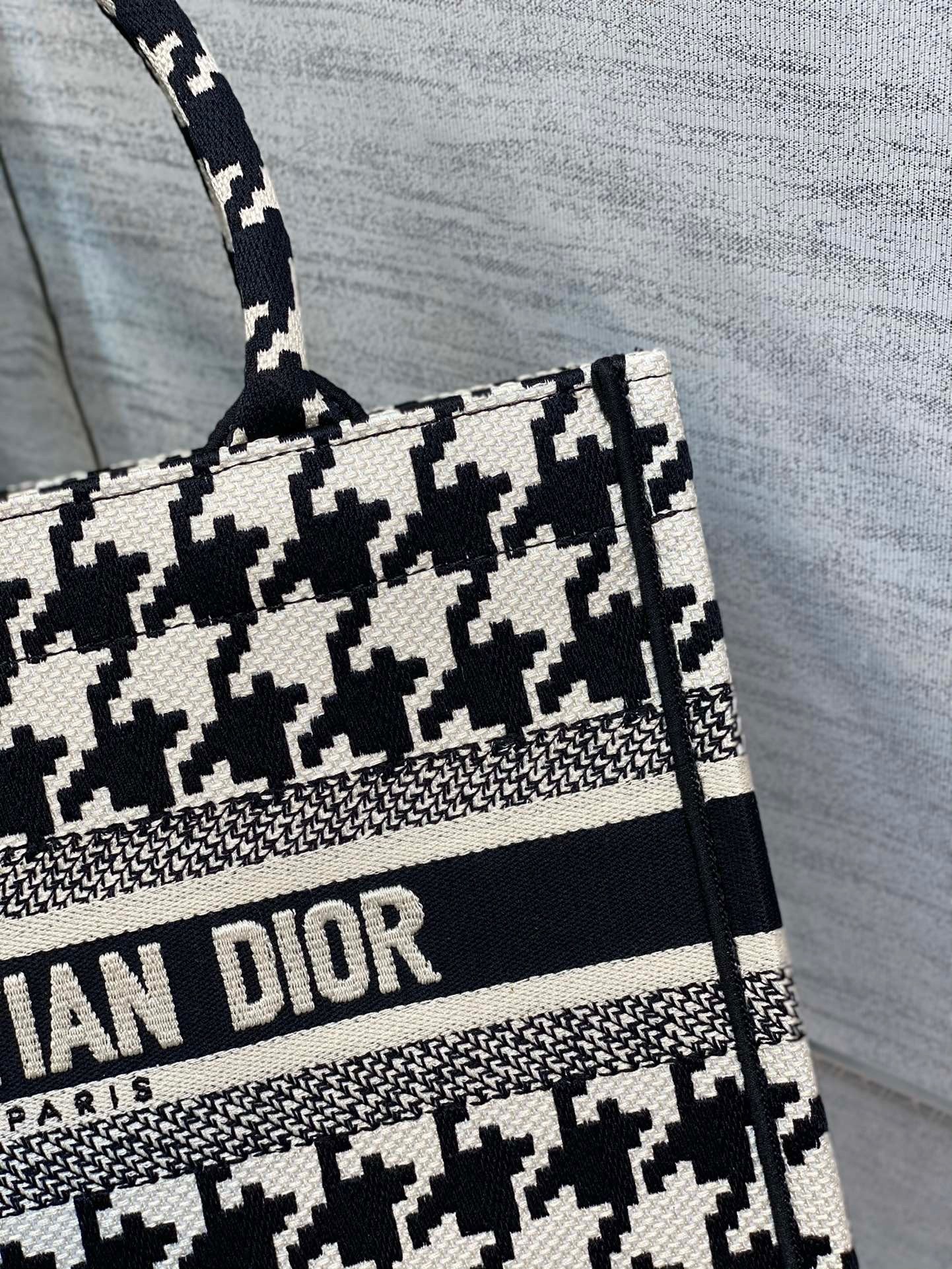 Dior Small Book Tote Bag In Micro Houndstooth Embroidery  000