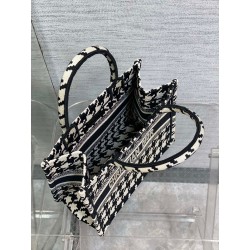 Dior Small Book Tote Bag In Micro Houndstooth Embroidery  000