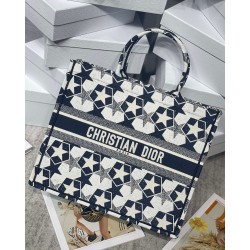 Dior Large Book Tote Bag In Blue and White Dior Etoile Embroidery 025