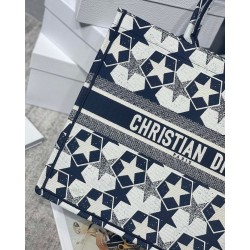 Dior Large Book Tote Bag In Blue and White Dior Etoile Embroidery 025