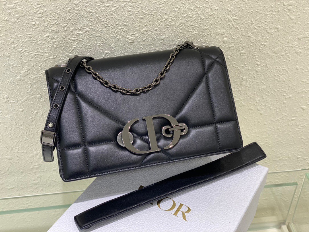 Dior 30 Montaigne Chain Bag With Handle In Black Lambskin 061