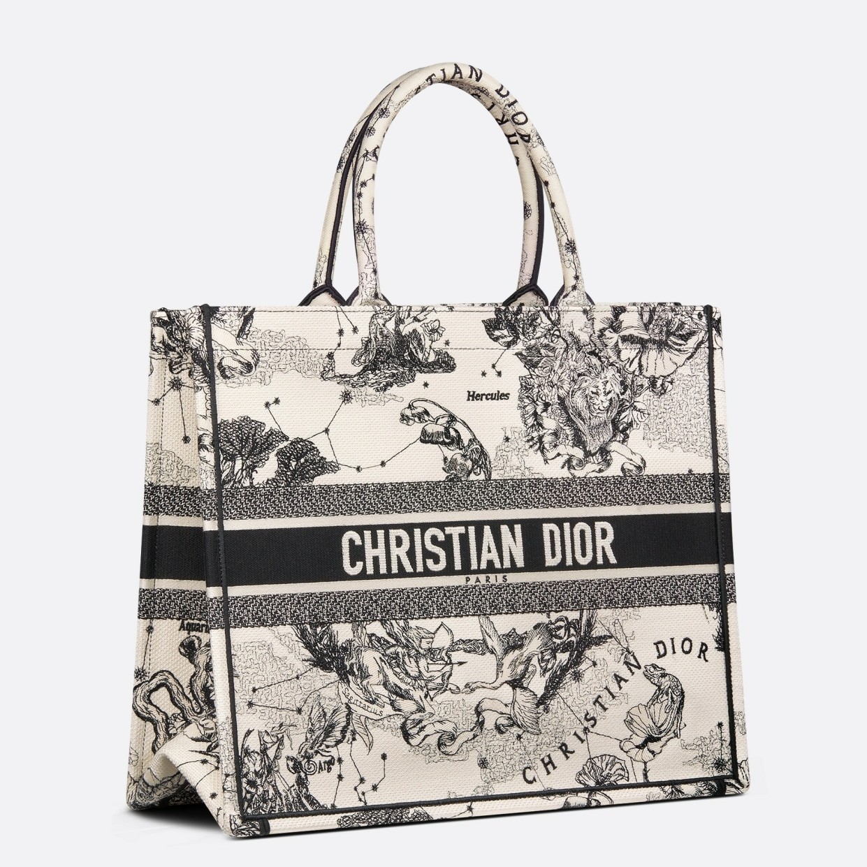 Dior Large Book Tote Bag In White Toile de Jouy Zodiac Embroidery 143