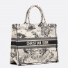 Dior Large Book Tote Bag In White Toile de Jouy Zodiac Embroidery 143