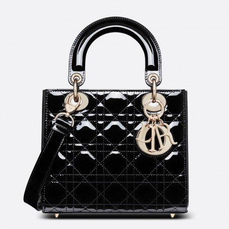 Dior Small Lady Dior Bag In Black Patent Cannage Calfskin 295