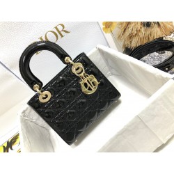 Dior Small Lady Dior Bag In Black Patent Cannage Calfskin 295