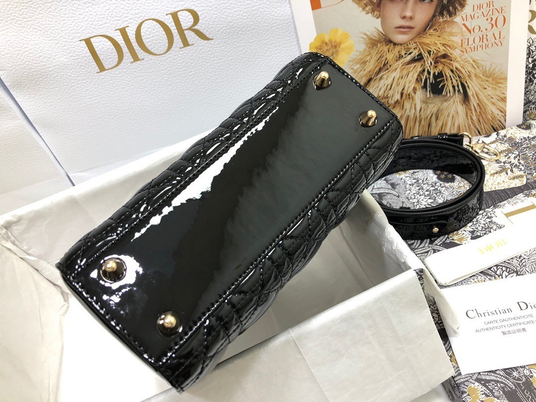 Dior Small Lady Dior Bag In Black Patent Cannage Calfskin 295